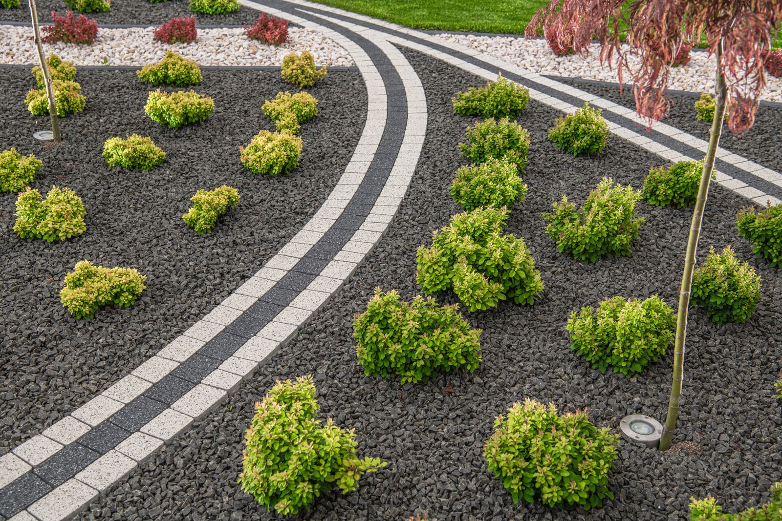 Landscaping Industry Theme. Newly Designed and Build Residential Backyard Garden.